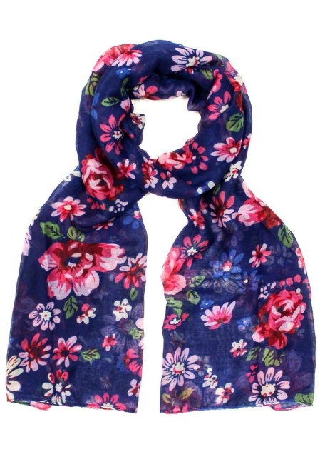 Navy Flower Print Scarf